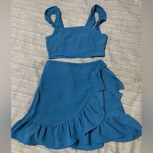 Pink Lily Meant to Be Blue Ruffle Two-Piece Set